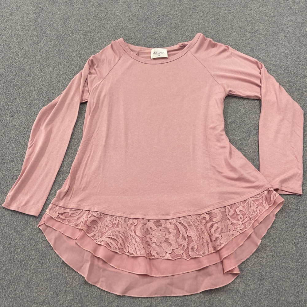 Bella Marie Lace-Hem Long Sleeve Top - Rose